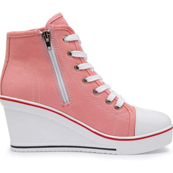 🆕️ Wedge Sneakers High Heel Canvas Shoes Lace up - Picture 4 of 6